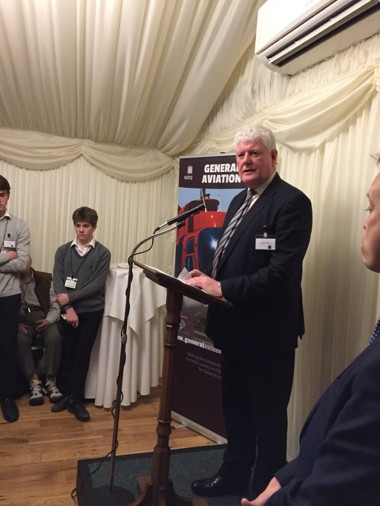 General Aviation champion Byron Davies speaking at the APPG GA Christmas reception