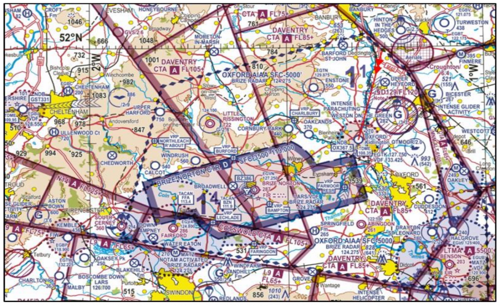 The existing airspace in the region of Brize Norton and Oxford